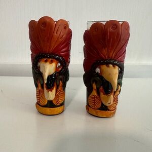 Handcrafted Tribal Bird Shot Glasses - Red and Orange